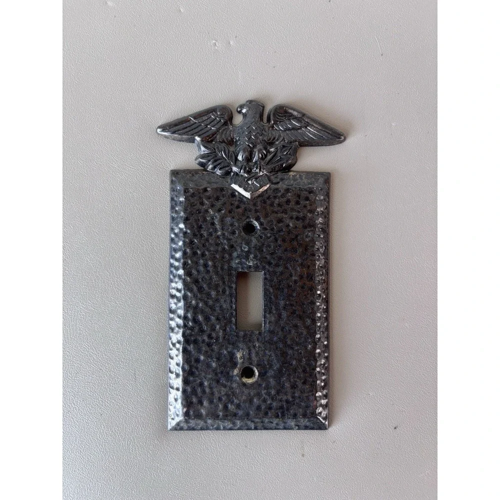 VINTAGE Hammered Metal EAGLE Light SWITCH PLATE Covers Single & Double Bronze